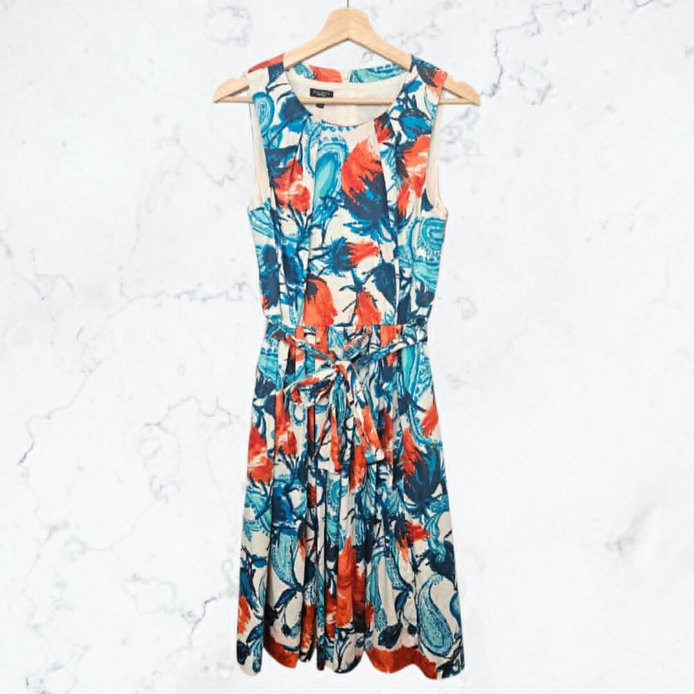 Talbots Blue & Orange-y Red Paisley Floral Cotton Summer Dress